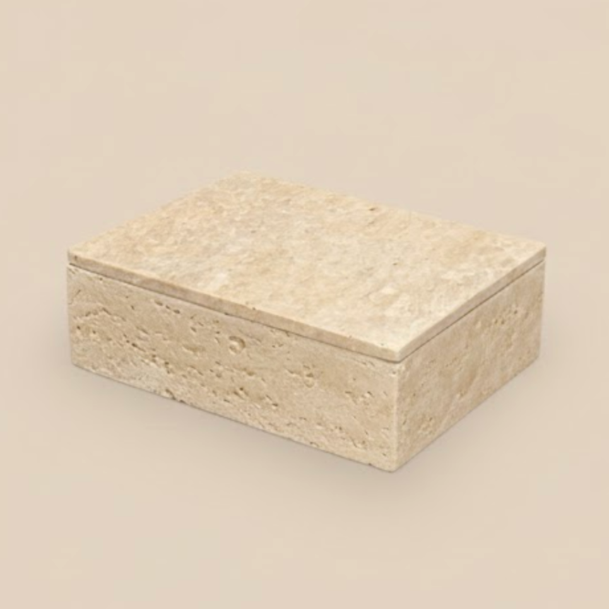 Travertine Natural Stone Decorative Storage Box – Handcrafted