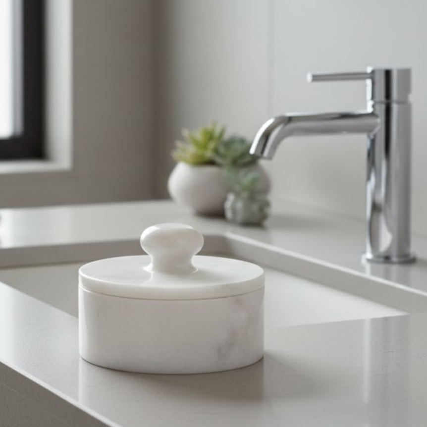 White Marble Decorative Storage Box & Candy Dish – Handcrafted