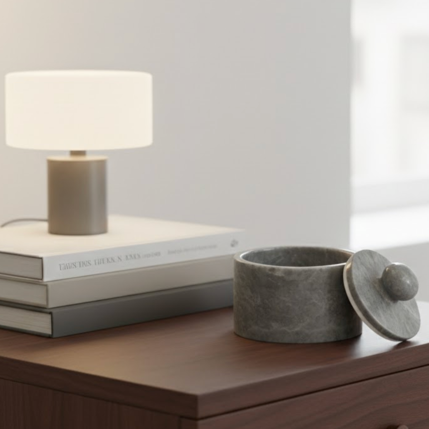 Gray Marble Decorative Storage Box & Candy Dish – Handcrafted