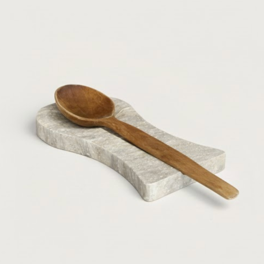 Silver Travertine Spoon Rest – Handcrafted
