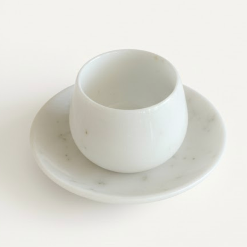 White Marble Coffee Cup & Saucer Set – Set of 6