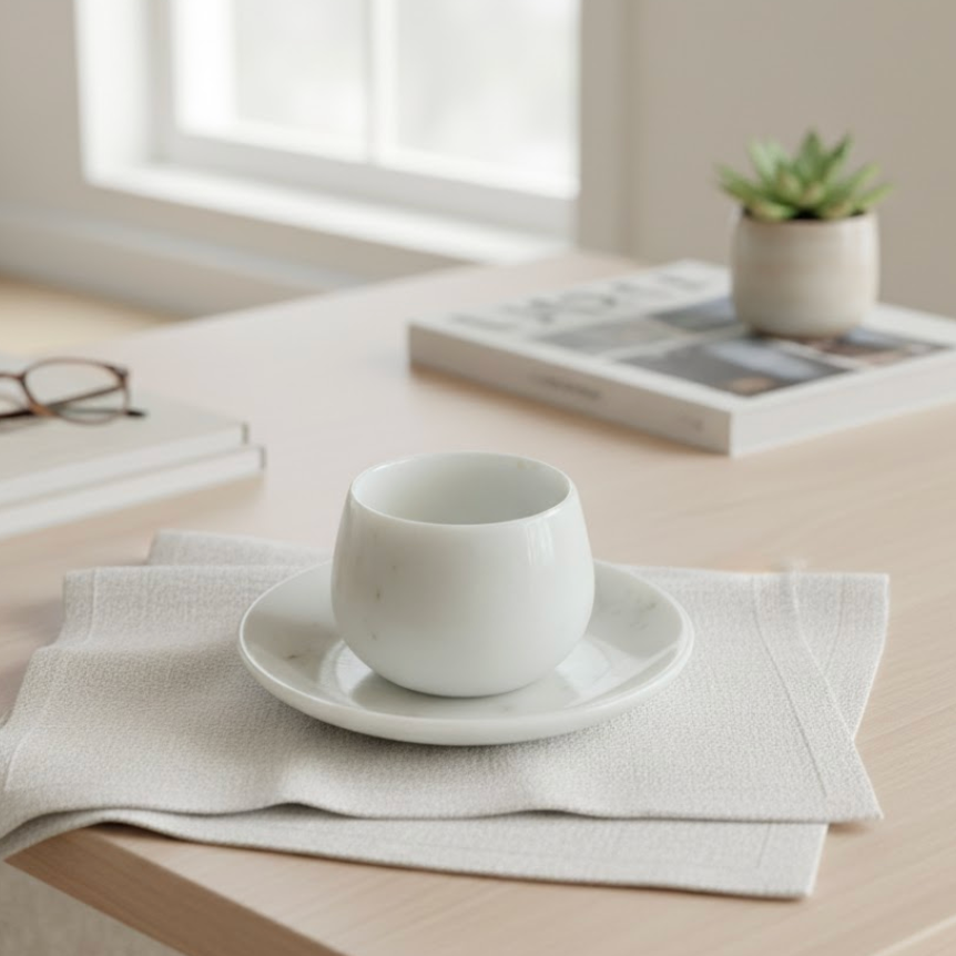 Marble Coffee Cup & Saucer – Single Set