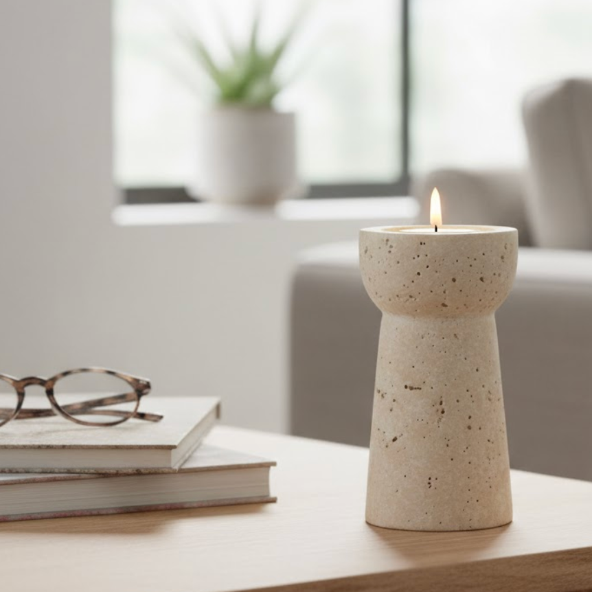 Travertine Candle Holder – Natural Stone Elegance