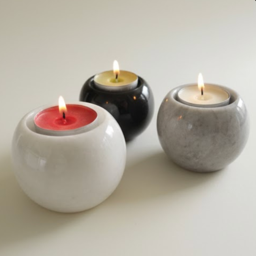 Natural Marble Candle Holder Set – Set of 3 (White, Gray & Black)