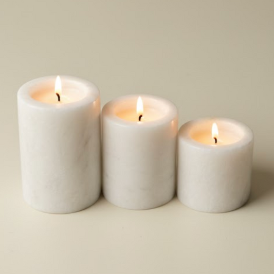 White Marble Candle Holder Set – Set of 3