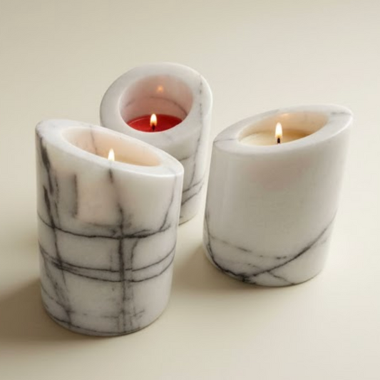 Lilac Cut Marble Candle Holder Set – Set of 3