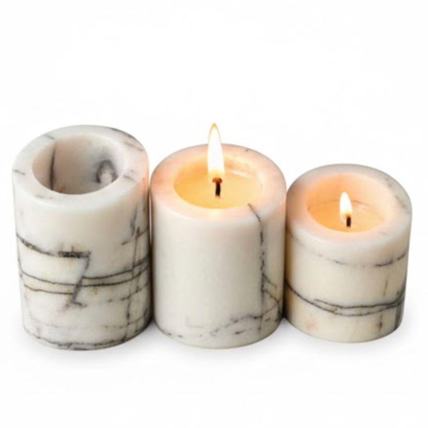 Lilac Cut Marble Candle Holder Set – Set of 3