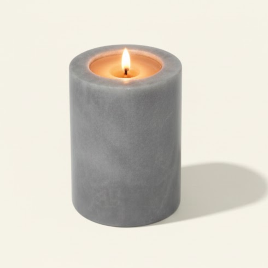 Gray Marble Candle Holder Set with Poured Candles – Set of 3