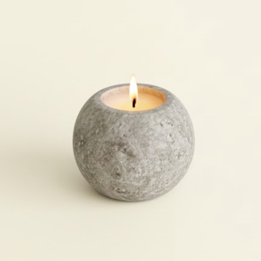 Silver Travertine Candle Holder Set with Tray – Set of 4