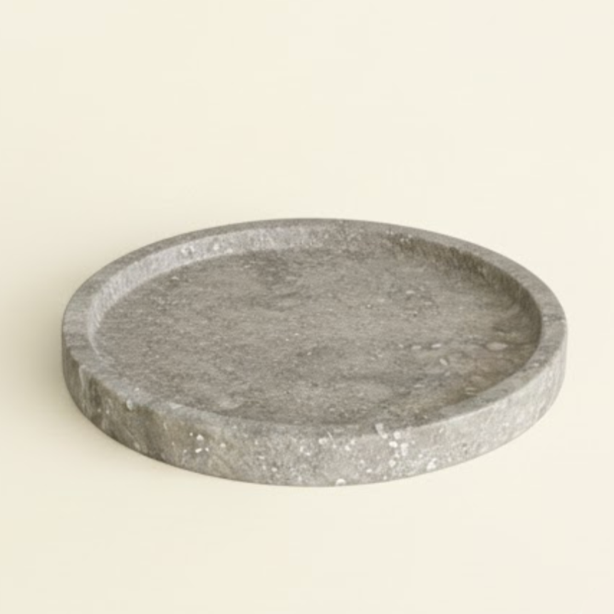 Silver Travertine Candle Holder Set with Tray – Set of 4