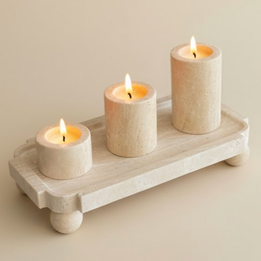 Travertine Decorative Tray & Candle Holder Set – Set of 4