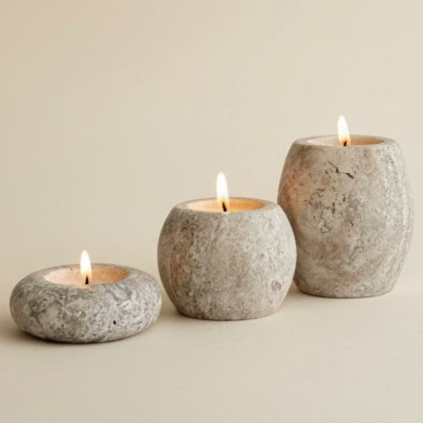 Silver Travertine Candle Holder Set – Set of 3