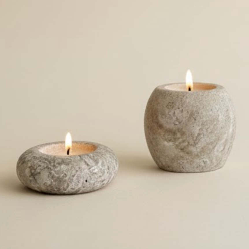 Silver Travertine Candle Holder Set – Set of 3