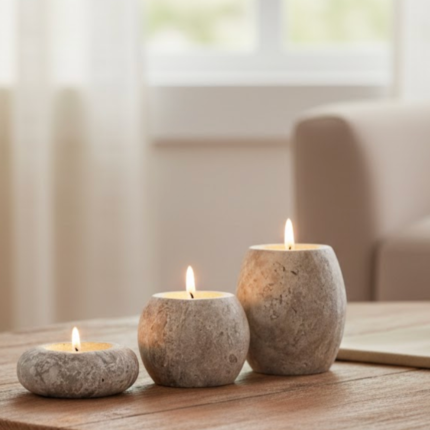 Silver Travertine Candle Holder Set – Set of 3