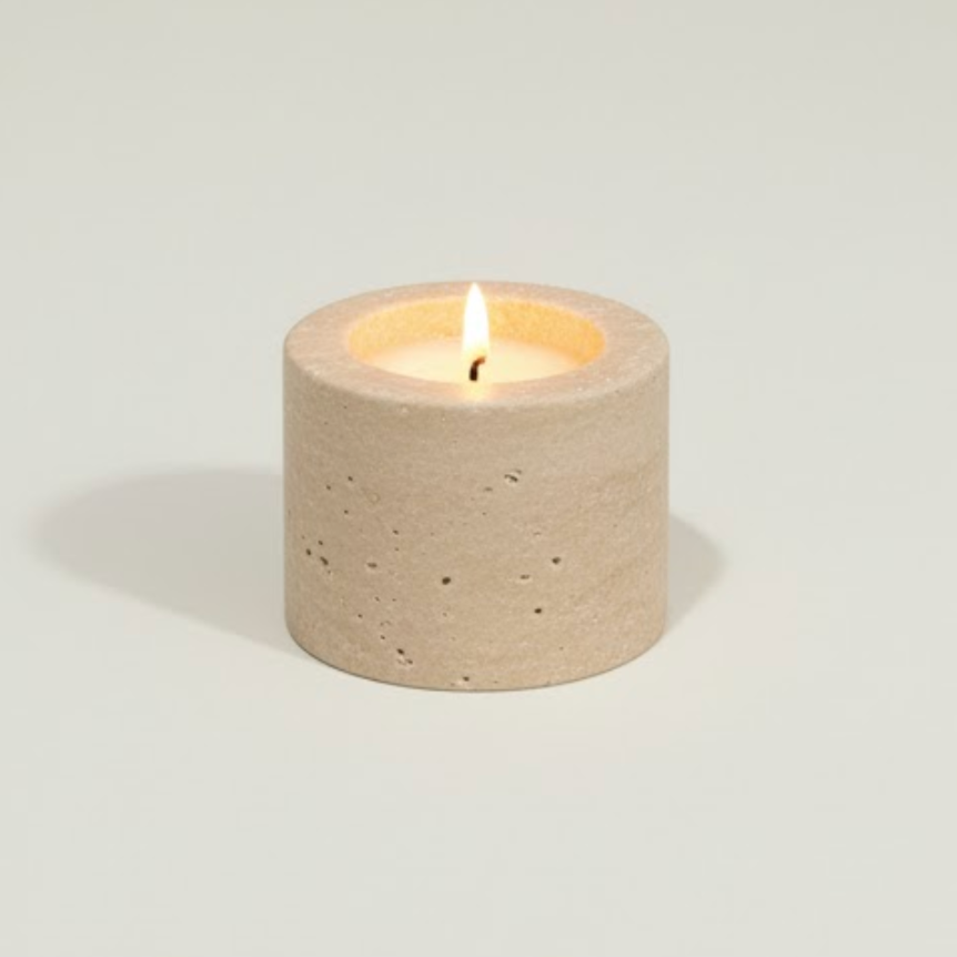 Natural Stone Candle Holder Set with Tray – Set of 6