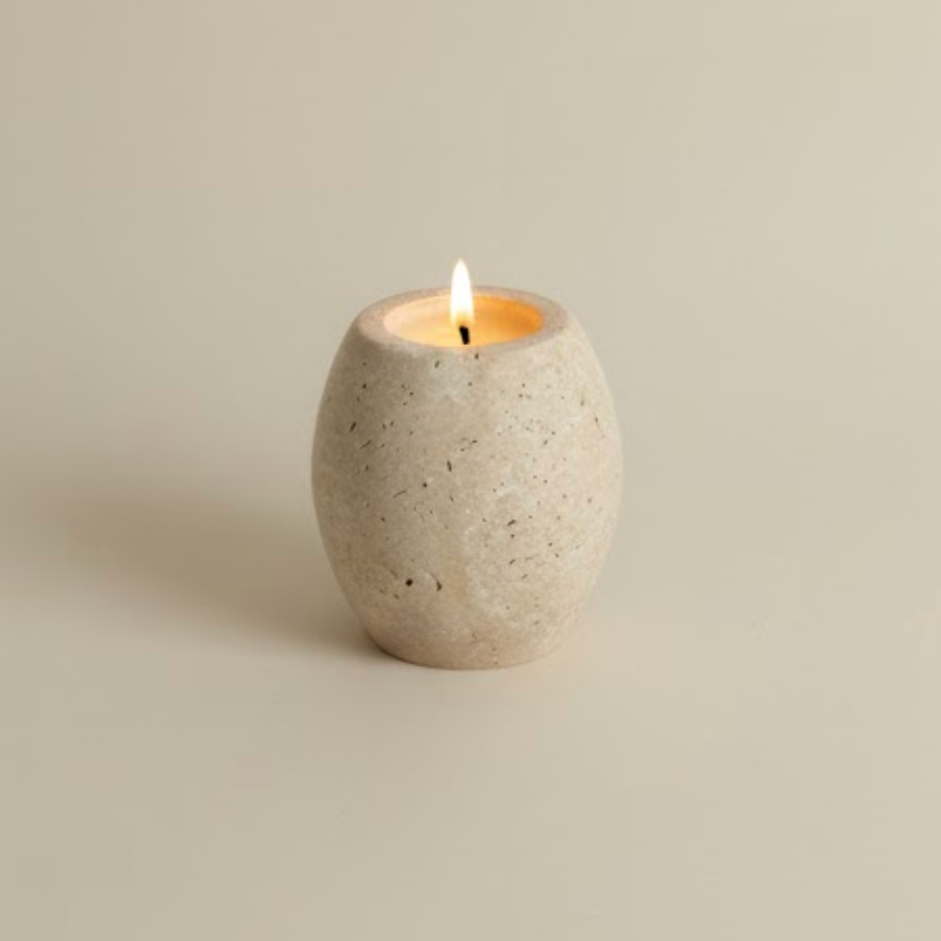 Travertine Natural Stone Accessory Set – Candle Holder, Figurine & Jewelry Stand