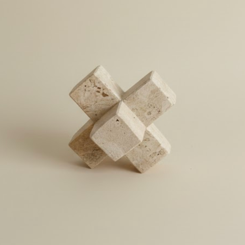 Travertine Natural Stone Accessory Set – Candle Holder, Figurine & Jewelry Stand