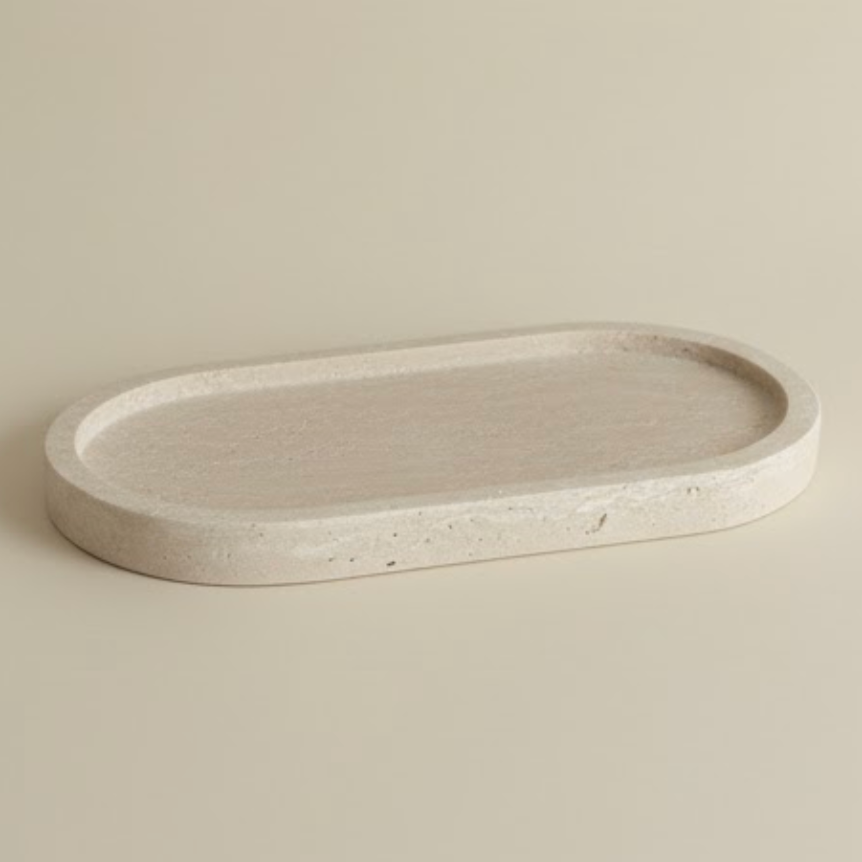 Travertine Natural Stone Accessory Set – Candle Holder, Figurine & Jewelry Stand