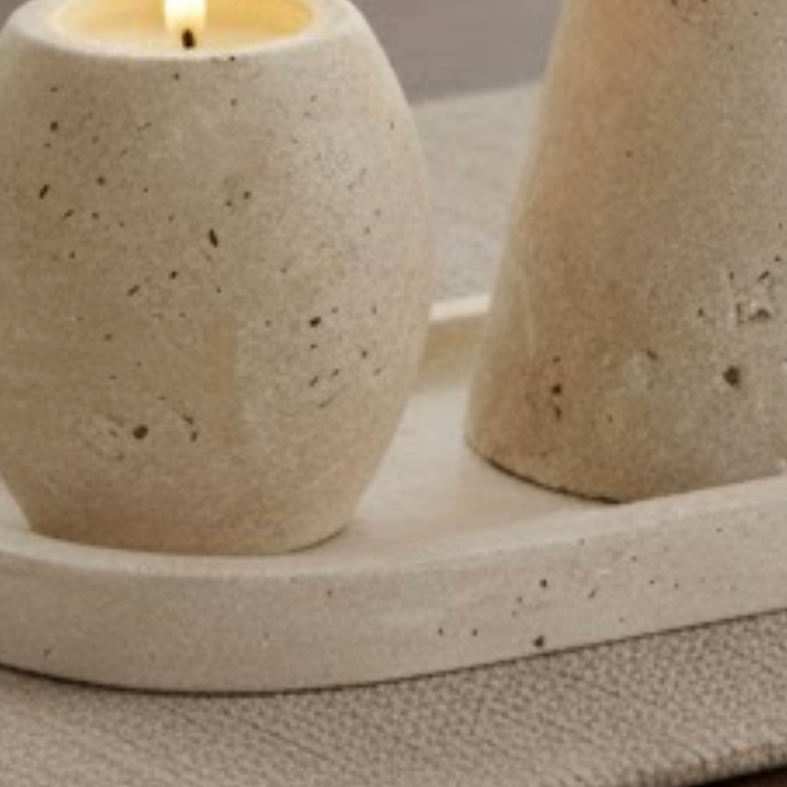Travertine Natural Stone Accessory Set – Candle Holder, Figurine & Jewelry Stand