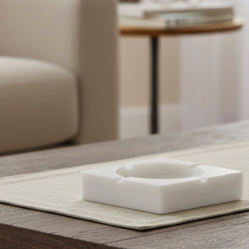 White Marble Square Ashtray – Handcrafted Natural Stone
