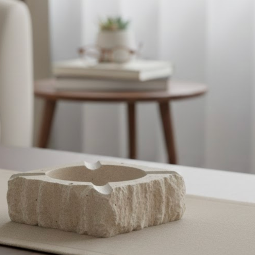 Travertine Natural Stone Ashtray (Handcrafted)