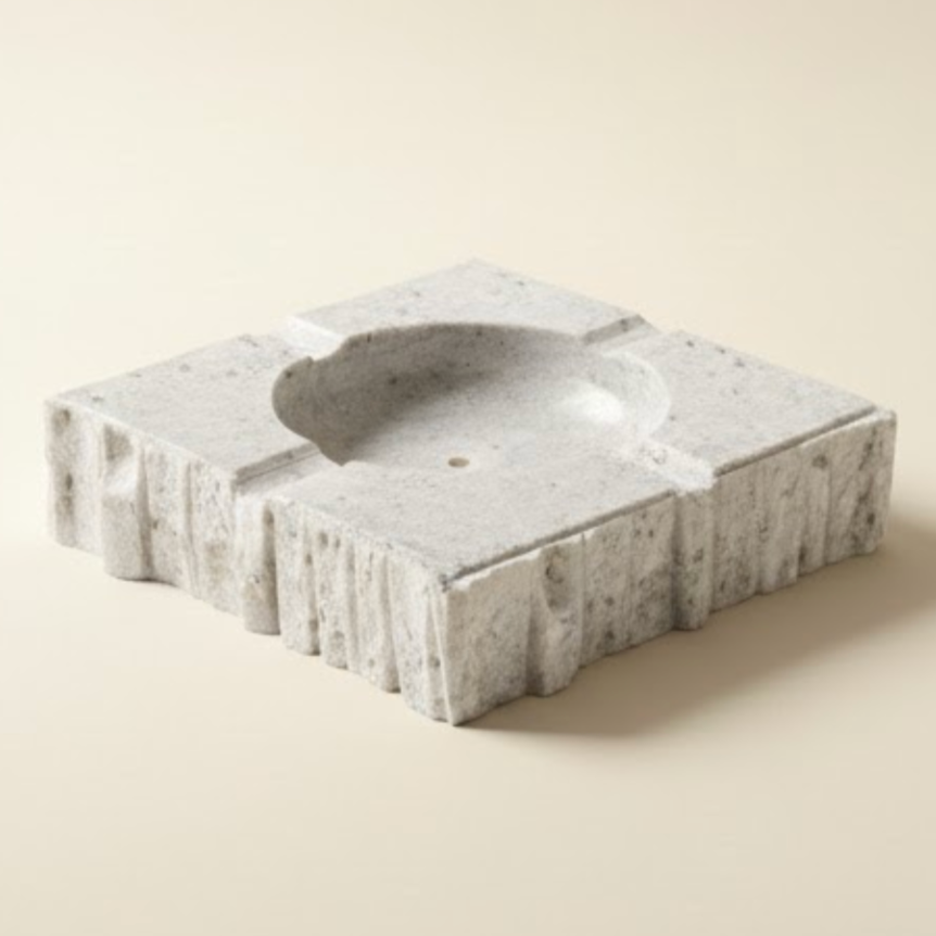 Silver Travertine Natural Stone Ashtray (Handcrafted)
