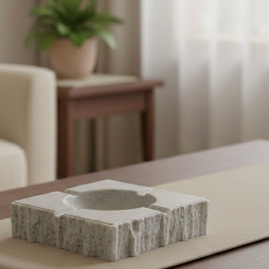 Silver Travertine Natural Stone Ashtray (Handcrafted)