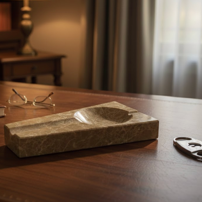 Emperador Marble Cigar Ashtray (Handcrafted)