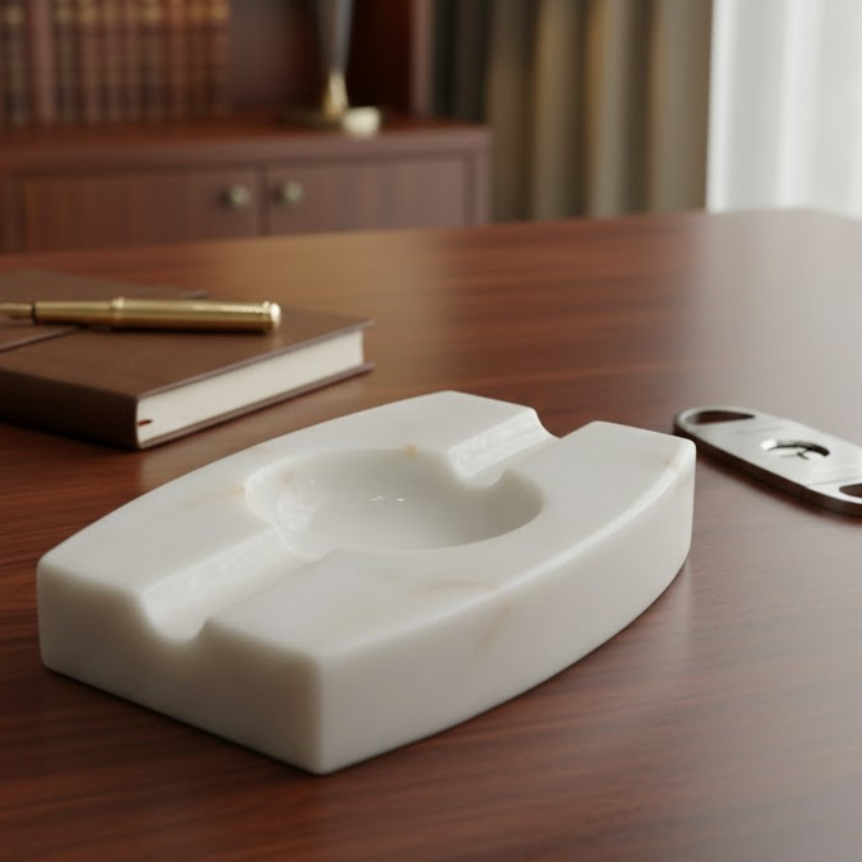 Sugar Marble Double-Sided Cigar Ashtray (Handcrafted)