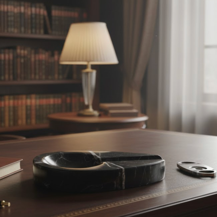 Black Marble Ellipse Cigar Ashtray (Handcrafted)