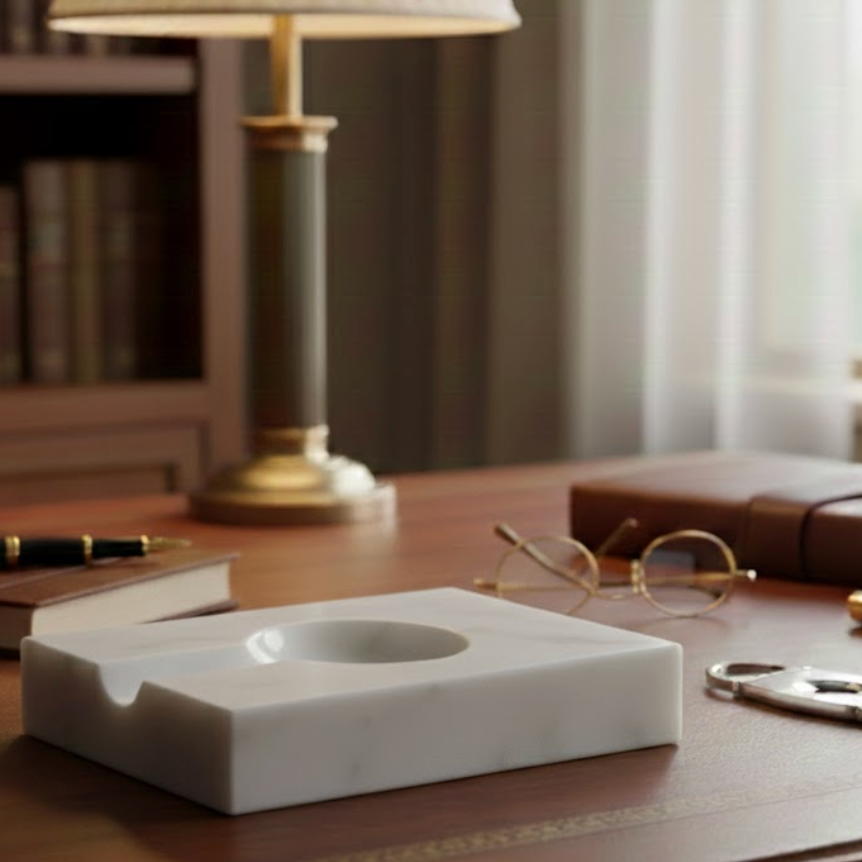 White Marble Cigar Ashtray (Handcrafted)