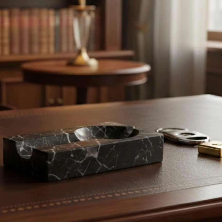 Black Marble Cigar Ashtray – Classic Rectangular