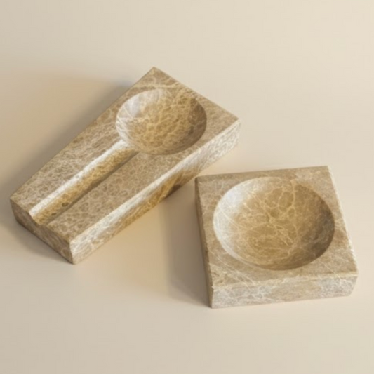 Emperador Marble Cigar Ashtray & Snack Bowl Set – 2 Piece (Handcrafted)
