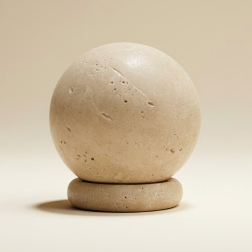 Travertine Stone Globe Sculpture With Stand