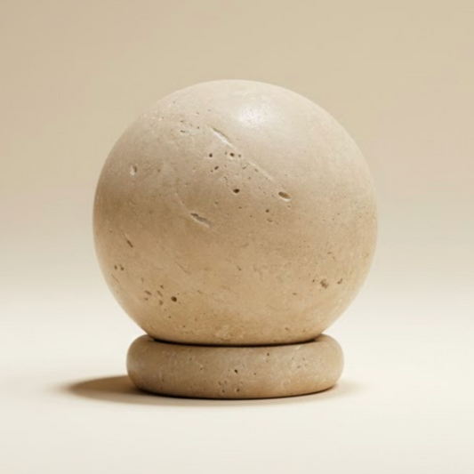 Travertine Stone Globe Sculpture With Stand
