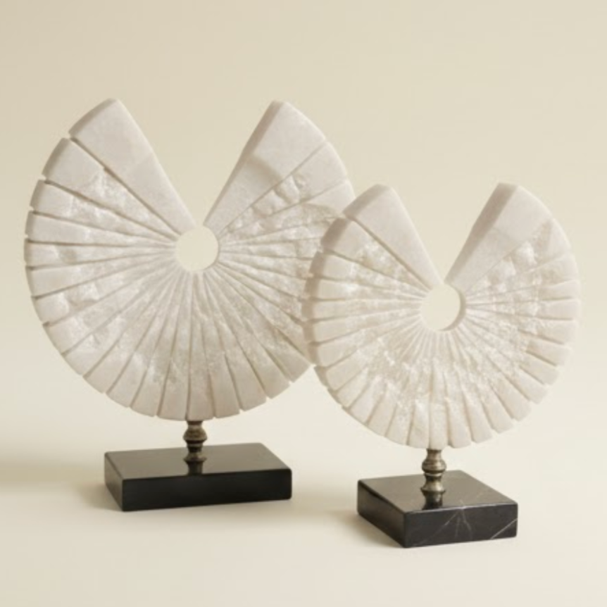 White & Black Marble Base Decorative Object Set with Silver Detail – 2 Piece
