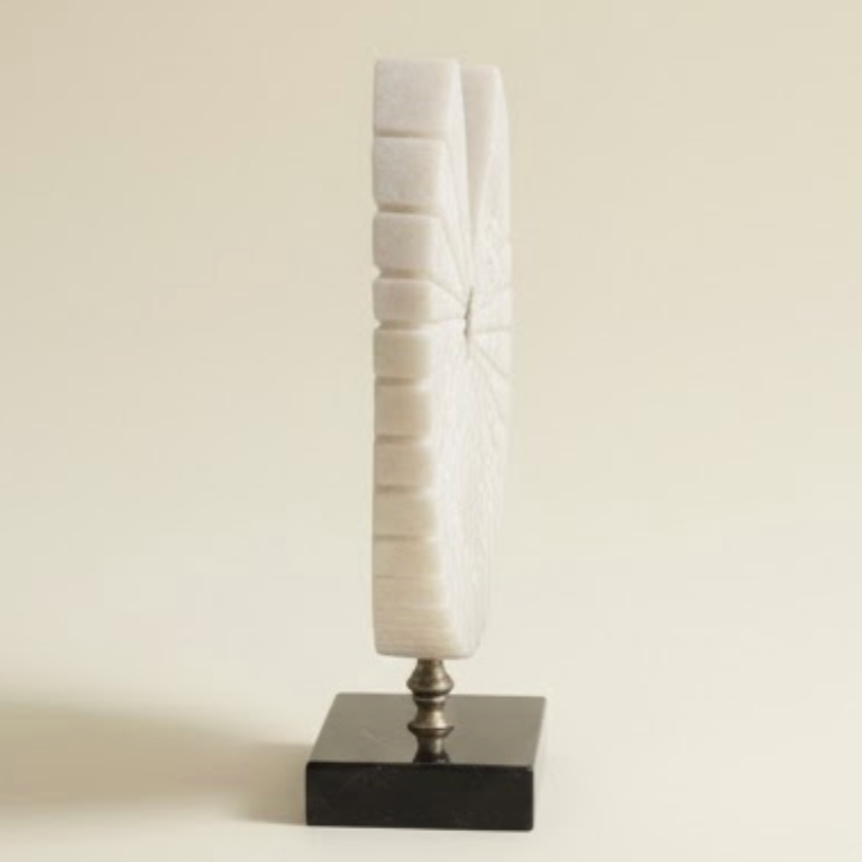 White & Black Marble Base Decorative Object Set with Silver Detail – 2 Piece