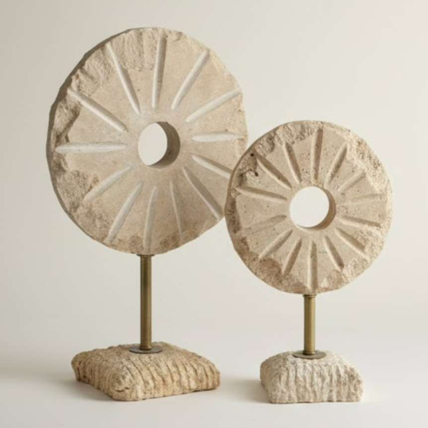 Travertine Stone Decorative Object Set – 2 Piece (Handcrafted)