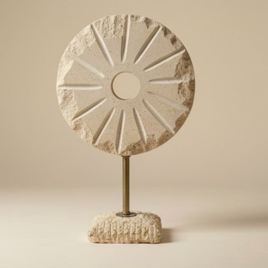 Travertine Stone Decorative Object Set – 2 Piece (Handcrafted)