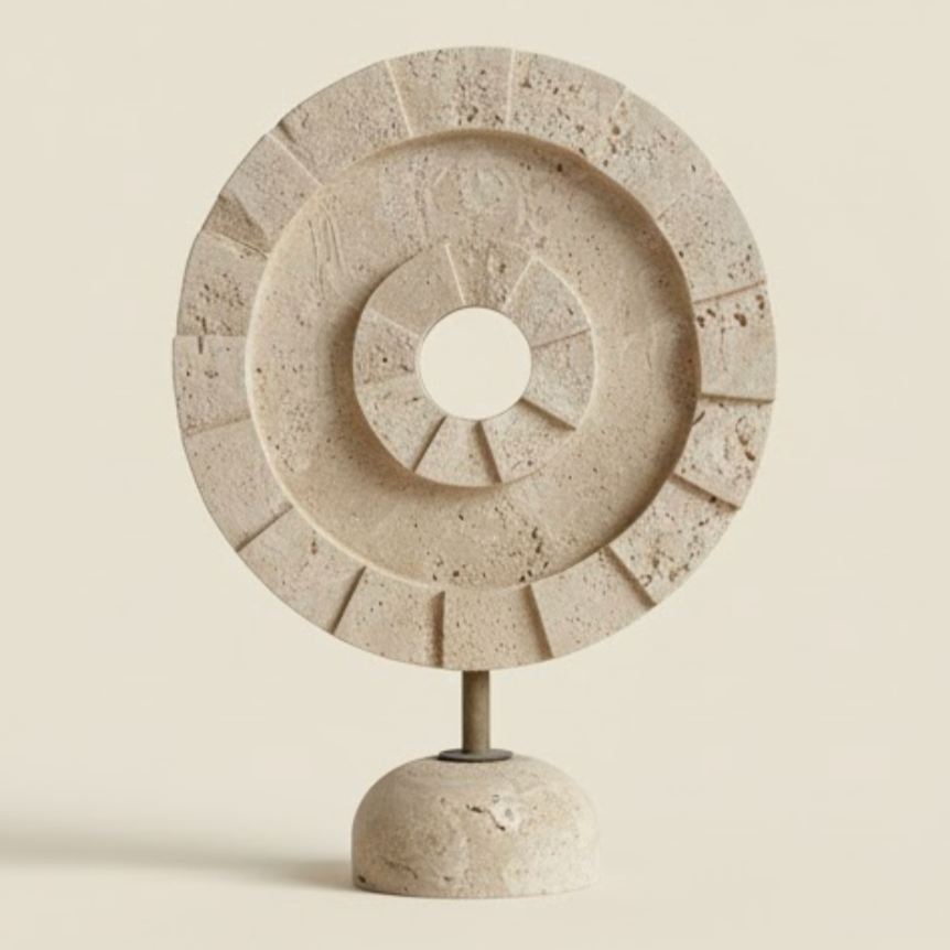 Travertine Natural Stone Decorative Object with Metal Stand (Handcrafted)