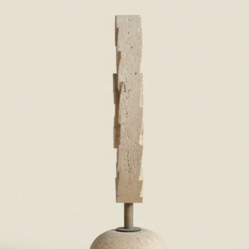 Travertine Natural Stone Decorative Object with Metal Stand (Handcrafted)