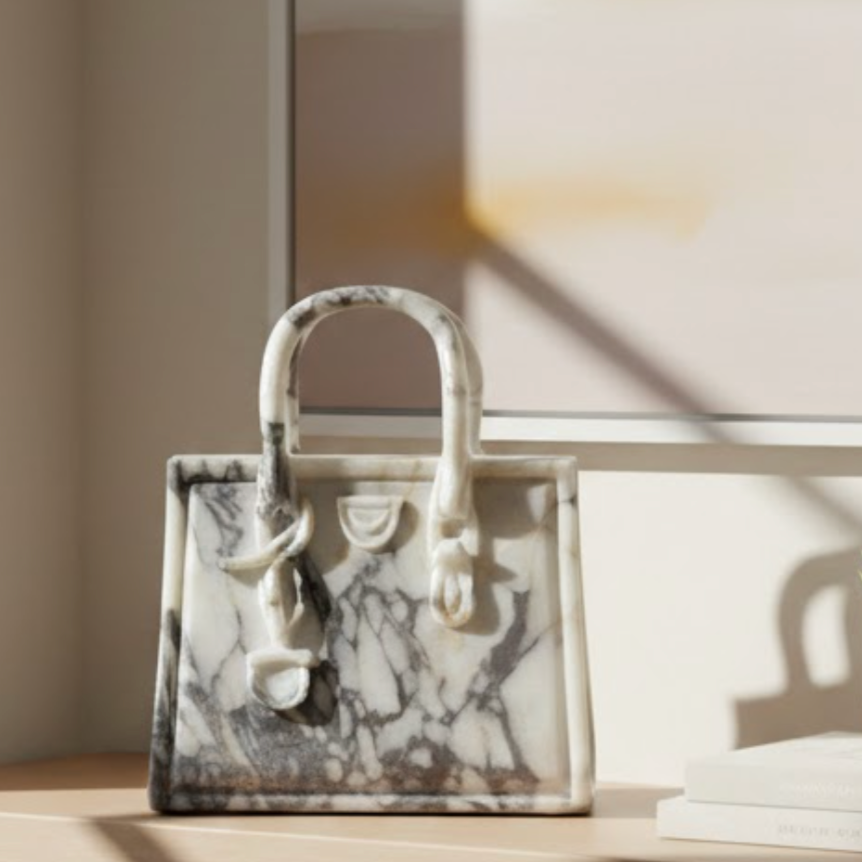 Violet Marble Handbag Decorative Object (Handcrafted)
