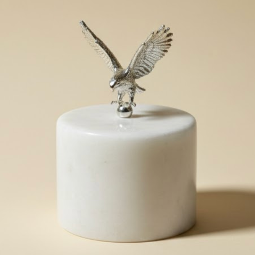 Marble Base Silver Eagle Decorative Weight – Natural Stone Desk Object