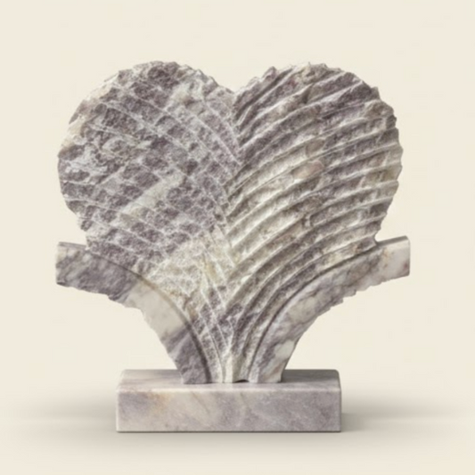 Lilac Marble Natural Stone Heart Sculpture with Tree Figure – Decorative Object