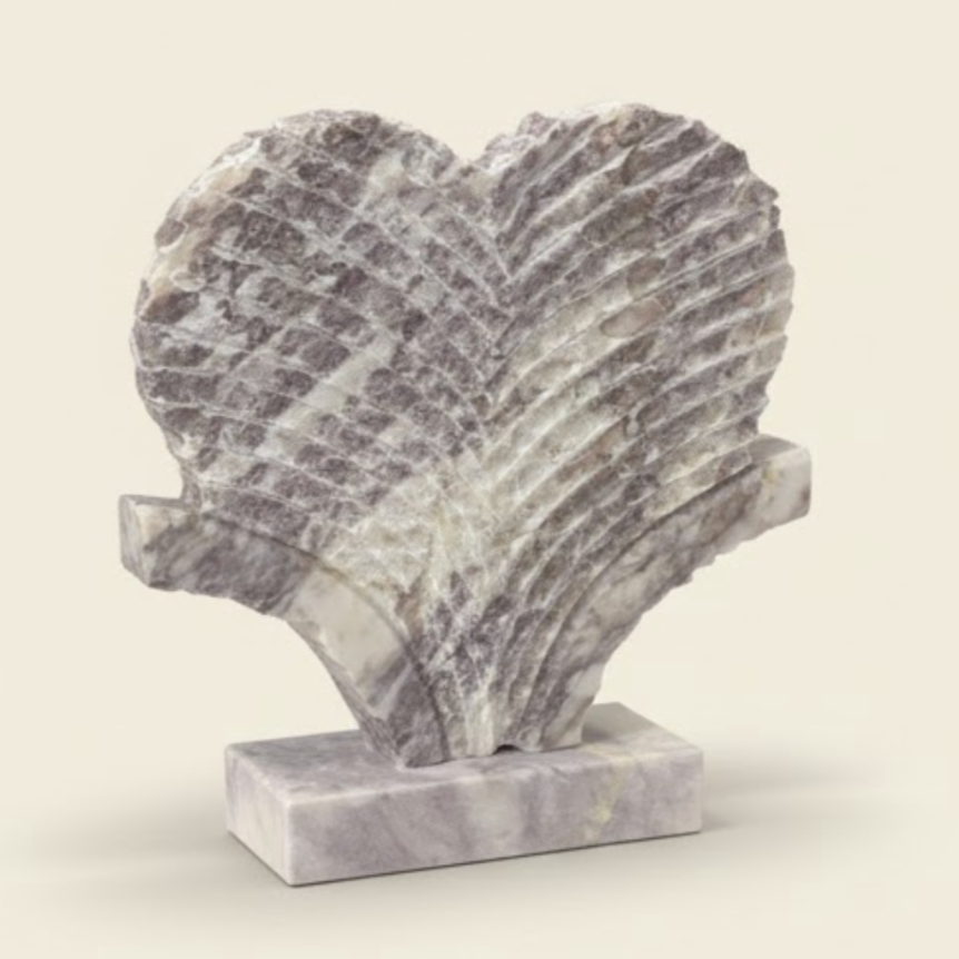 Lilac Marble Natural Stone Heart Sculpture with Tree Figure – Decorative Object