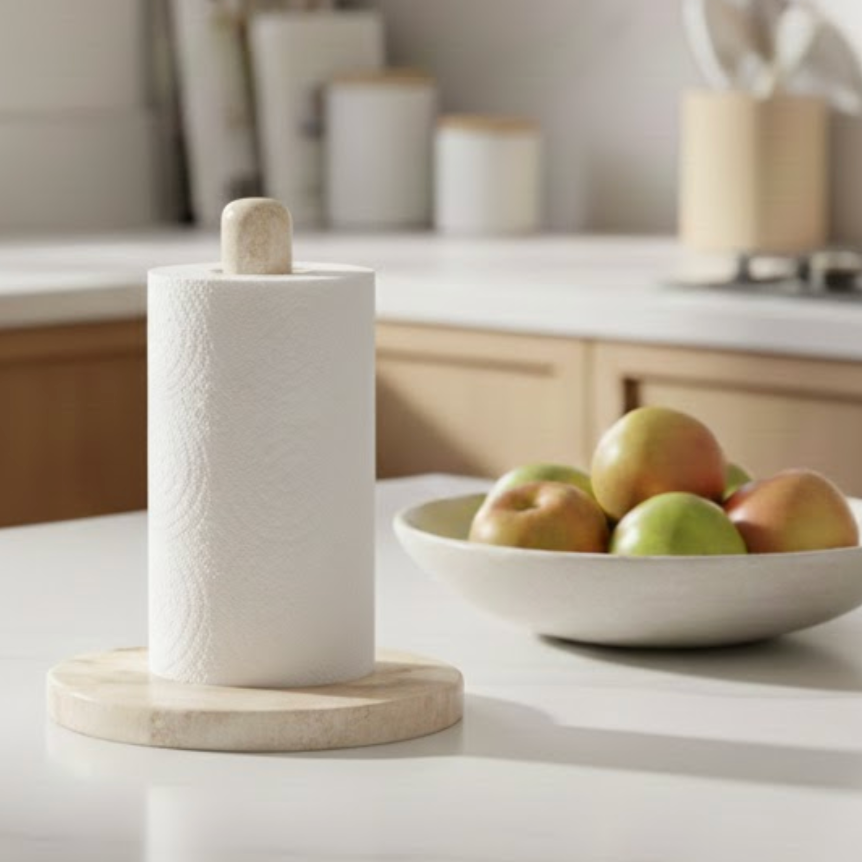 Travertine Natural Stone Paper Towel Holder – Handcrafted Elegance