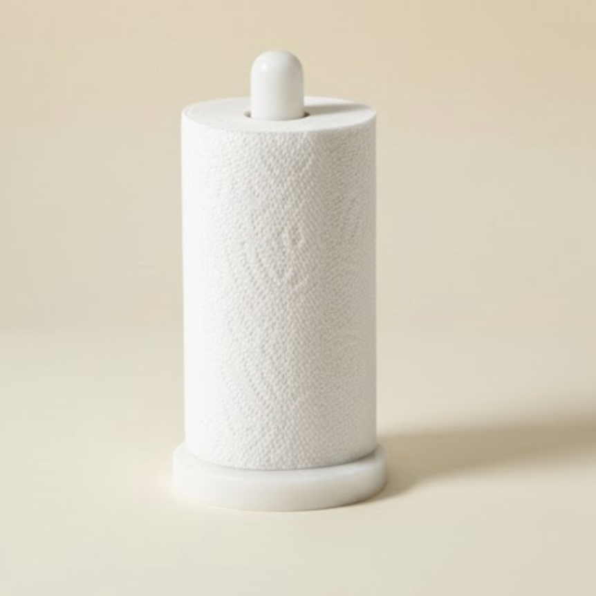 White Marble 2 Piece Towel Holder Set – Bowl Style & Paper Towel Holder