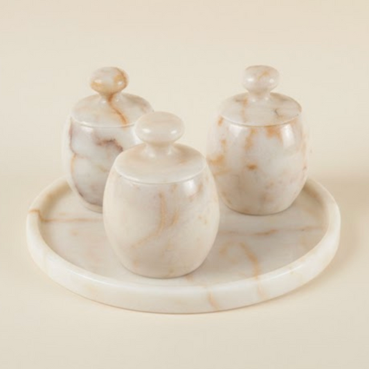 Natural Honey Marble 4-Piece Spice Jar Set – Handcrafted