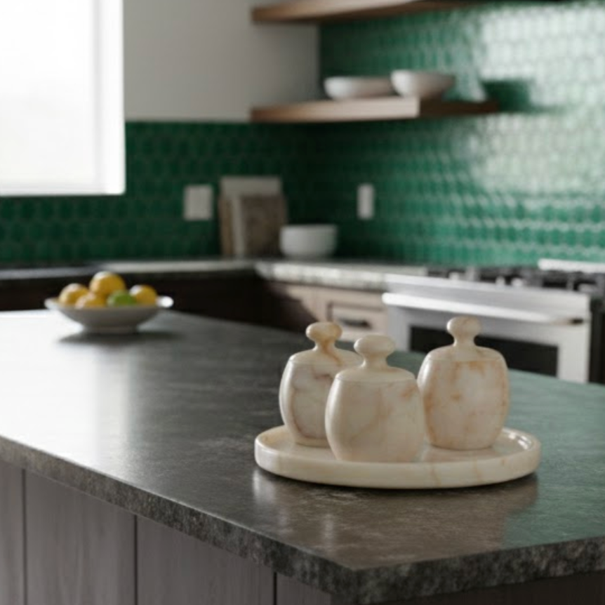 Natural Honey Marble 4-Piece Spice Jar Set – Handcrafted