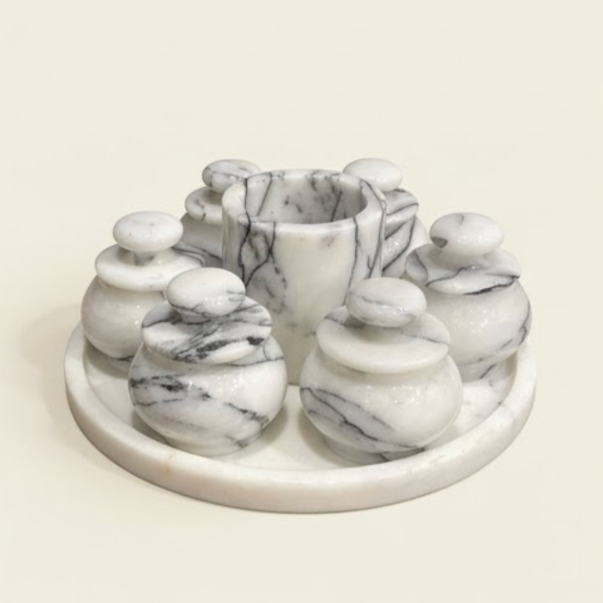 Lilac Marble 8-Piece Spice & Sauce Set – Natural Stone Kitchen Collection